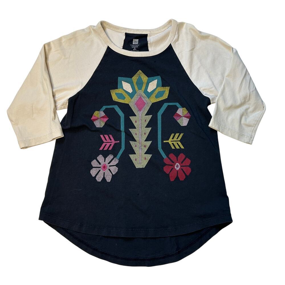 Tea Collection Girls Raglan T-Shirt - Geometric Floral Graphic - Size 6-7Y